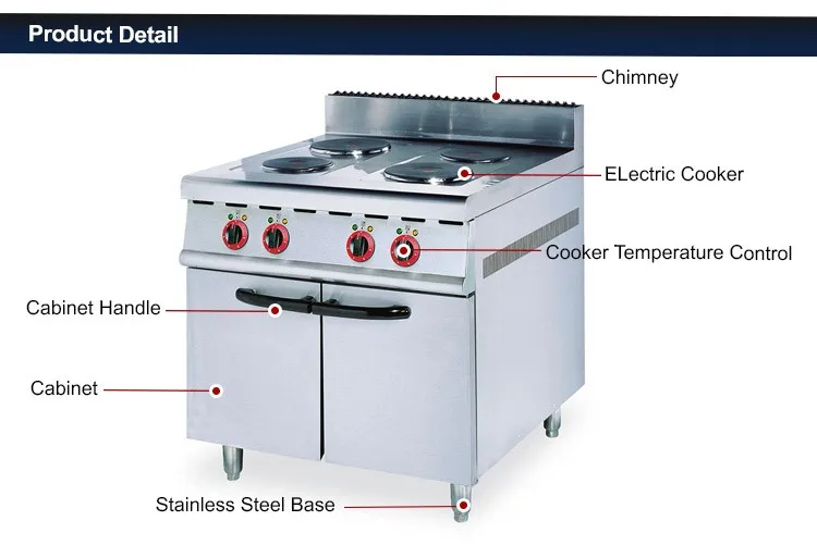 Hot Selling Commercial Restaurant Kitchen Equipment- Electric 4-plate Cooker with Cabinet