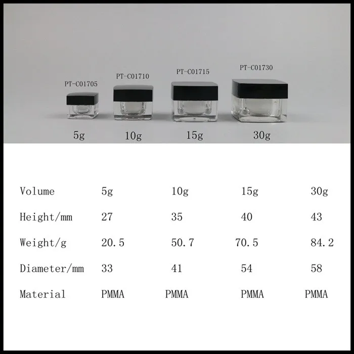 Empty Plastic Cosmetic Jar 5g 10g 15g 30g Empty Black White Acrylic