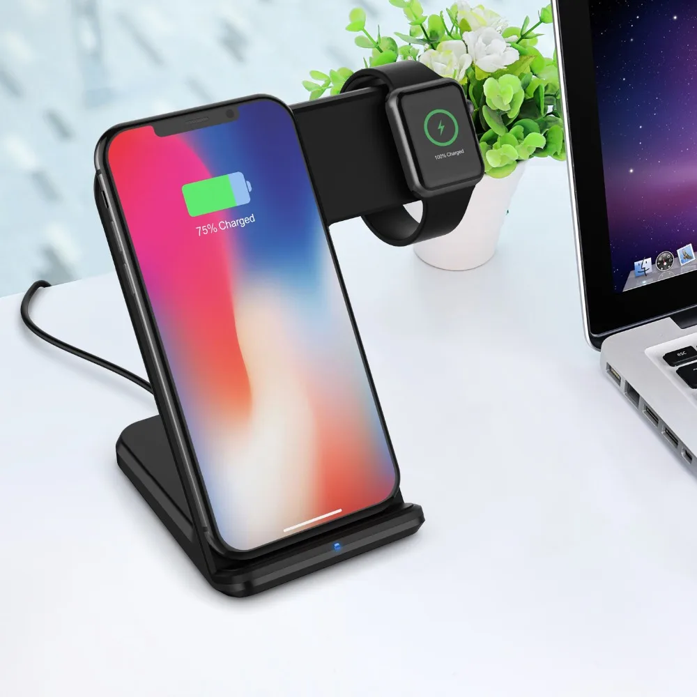 

2 in 1 Wireless Charging for Apple watch 1 2 3 4 Qi Fast Wireless Charger Dock Stand for iPhone XS X 8 Plus Samsung Galaxy S9 S8
