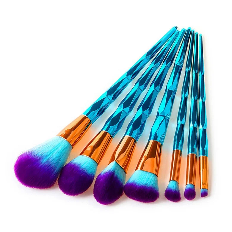 

7pcs Diamond Shape Rainbow Handle Makeup Brushes Set Foundation Powder Blush Eye Shadow Lip Brushes Face Beauty Makeup Tools Kit, Picture