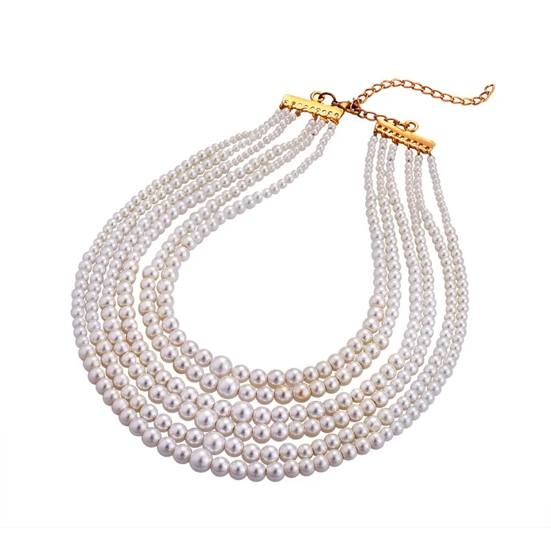 

BAOYAN Handmade Multi Layer Round Pink/White Pearl Wedding Choker Necklace For Women