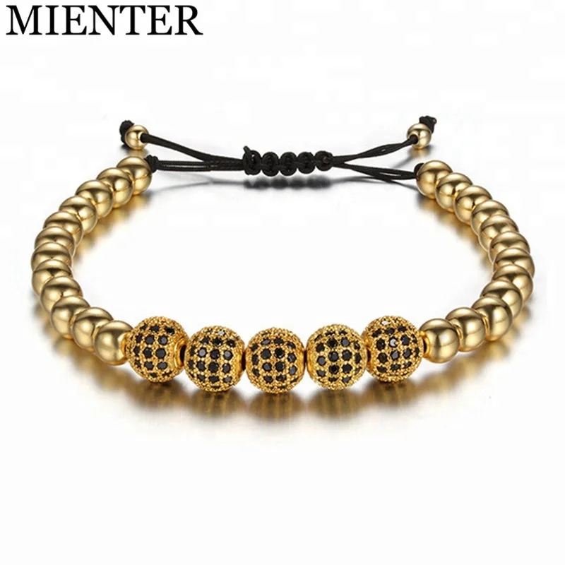 

Wholesale fashion jewelry charm bracelet Handmade  men custom gold bead Drill ball bracelet, Picture