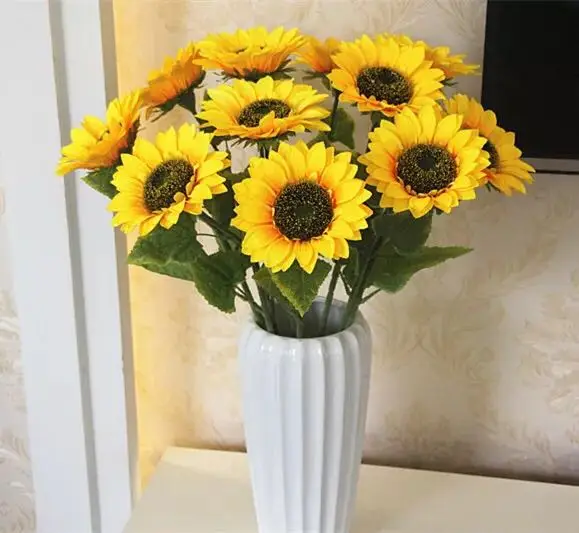 Seven Heads Beauty Fake Sunflower Artificial Silk Flower Bouquet Yellow MH