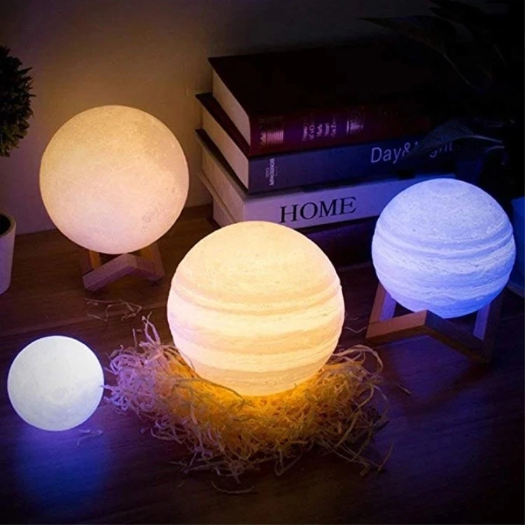 LED Night Light Usb Rechargeable 3D Print Jupiter Home Decor Colorful Touch Lamp 