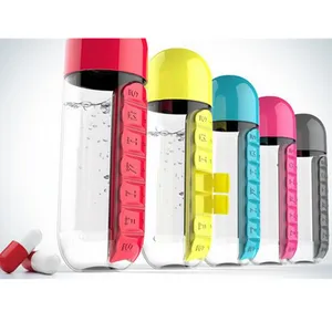Image of Plastic Sports Water shaker With Pill Box One Week Pill Organizer Drinking Bottle
