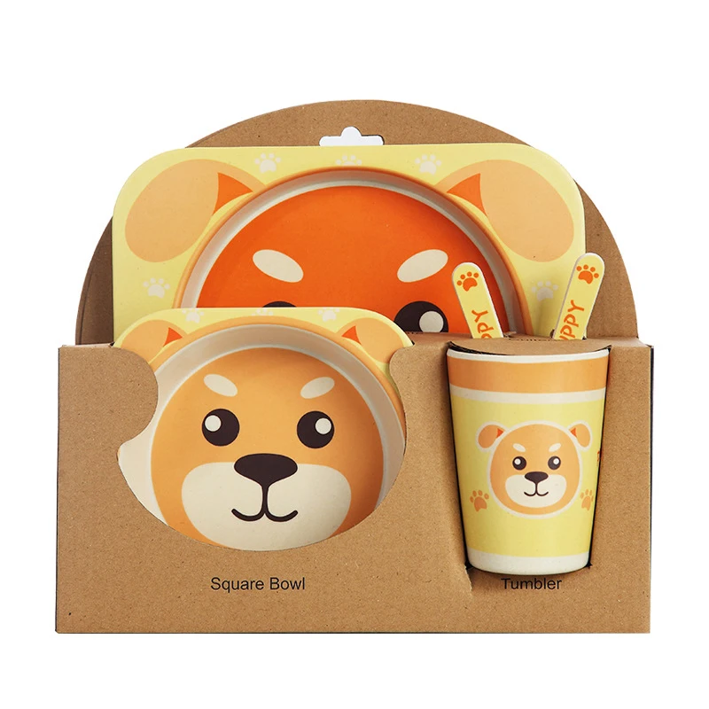

100% Recyclable Custom Printed Kids Bamboo Fiber Plate 4-Piece Set, Customized color