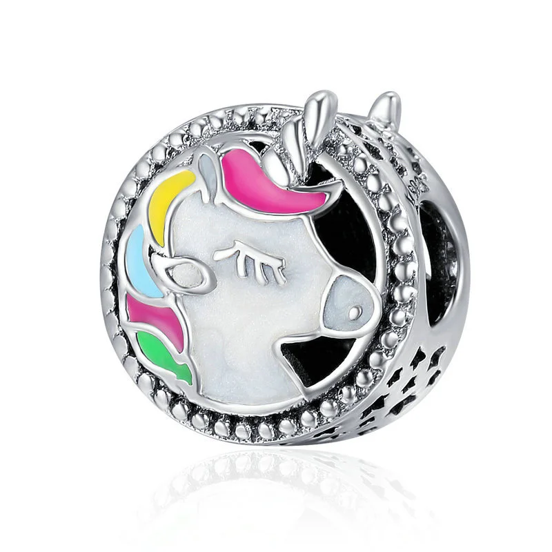 

Wholesale Fit DIY Jewelry Bracelet Colorful Enamel Licorne Initial Bead Charm 925 Sterling Silver, Picture