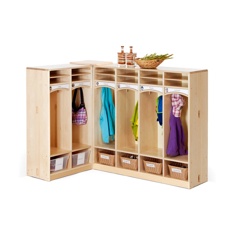 High Quality Preschool Furniture Wooden Baby Wardrobe Clothes