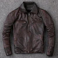 

Men's Genuine Cowhide Motorcycle Retro Casual Style Leather Jacket