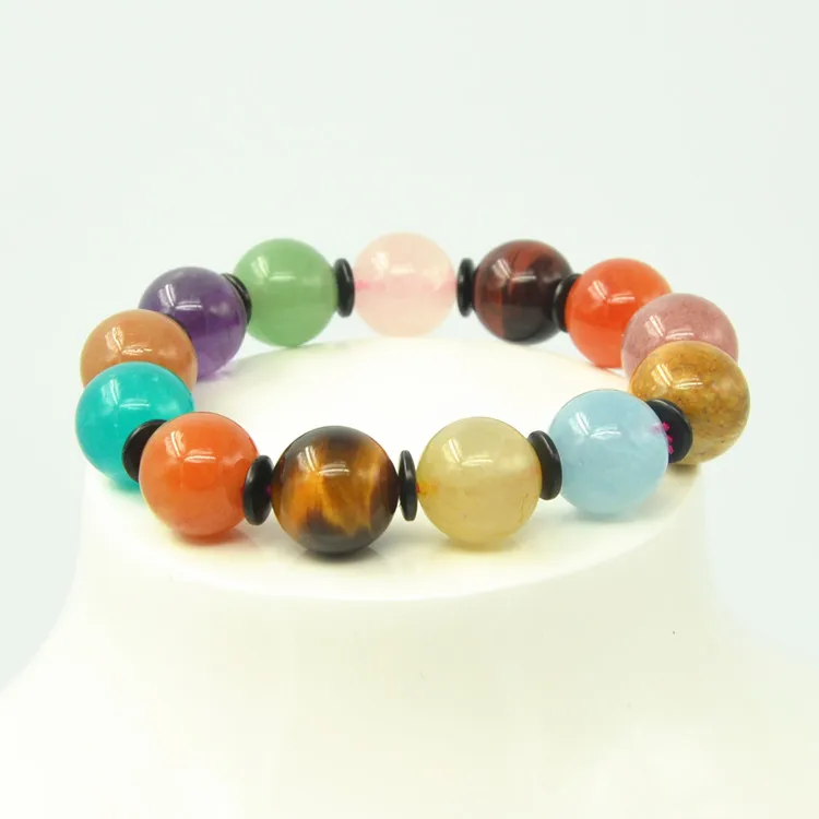 

Homemade Mixed semi precious stone Assorted color natural Crystal stone round beads bracelet