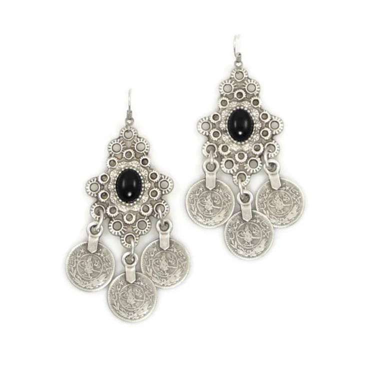 

Earrings Turkish Jewelry Coin Floral Design Boho Gypsy Beach Earrings Ethnic Tribal Bohemian Tassel Earrings, Silver