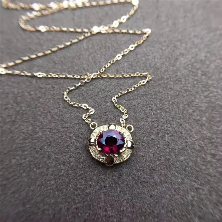 

18k gold South Africa real diamond 0.65ct natural red tourmaline Brazil imported gemstone pendant necklace jewelry