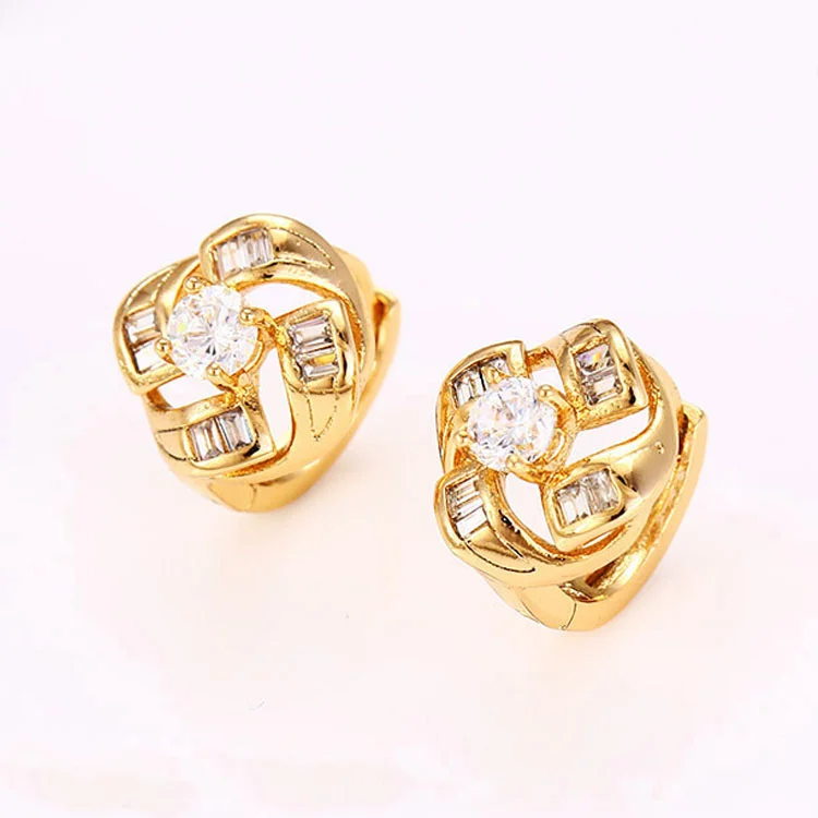 

27173 18k gold plated crystal diamond earring, beautiful golden earring designs for women, fashion fancy design gold earring, N/a