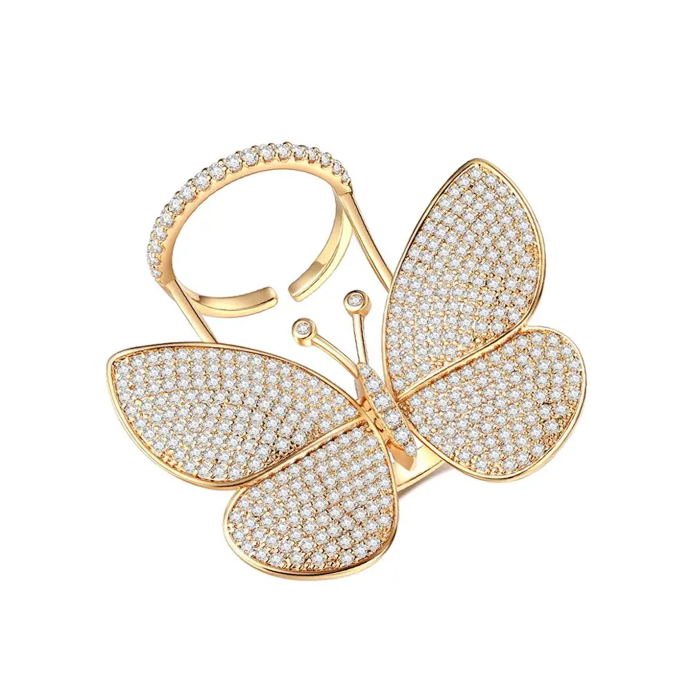 

LUOTEEMI 18K Gold Plated Cubic Zirconia Shaky Wing Butterfly Ring Fashion Jewelry