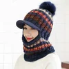 Wholesale visor beanie cap knitted winter hats 100% acrylic beanie fleece lined knit cap with neck warmer set