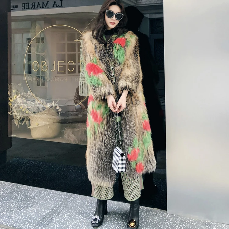 

New Design Knitted Real Natural fox Fur Coat With O-Neck Full Sleeve Luxury Women