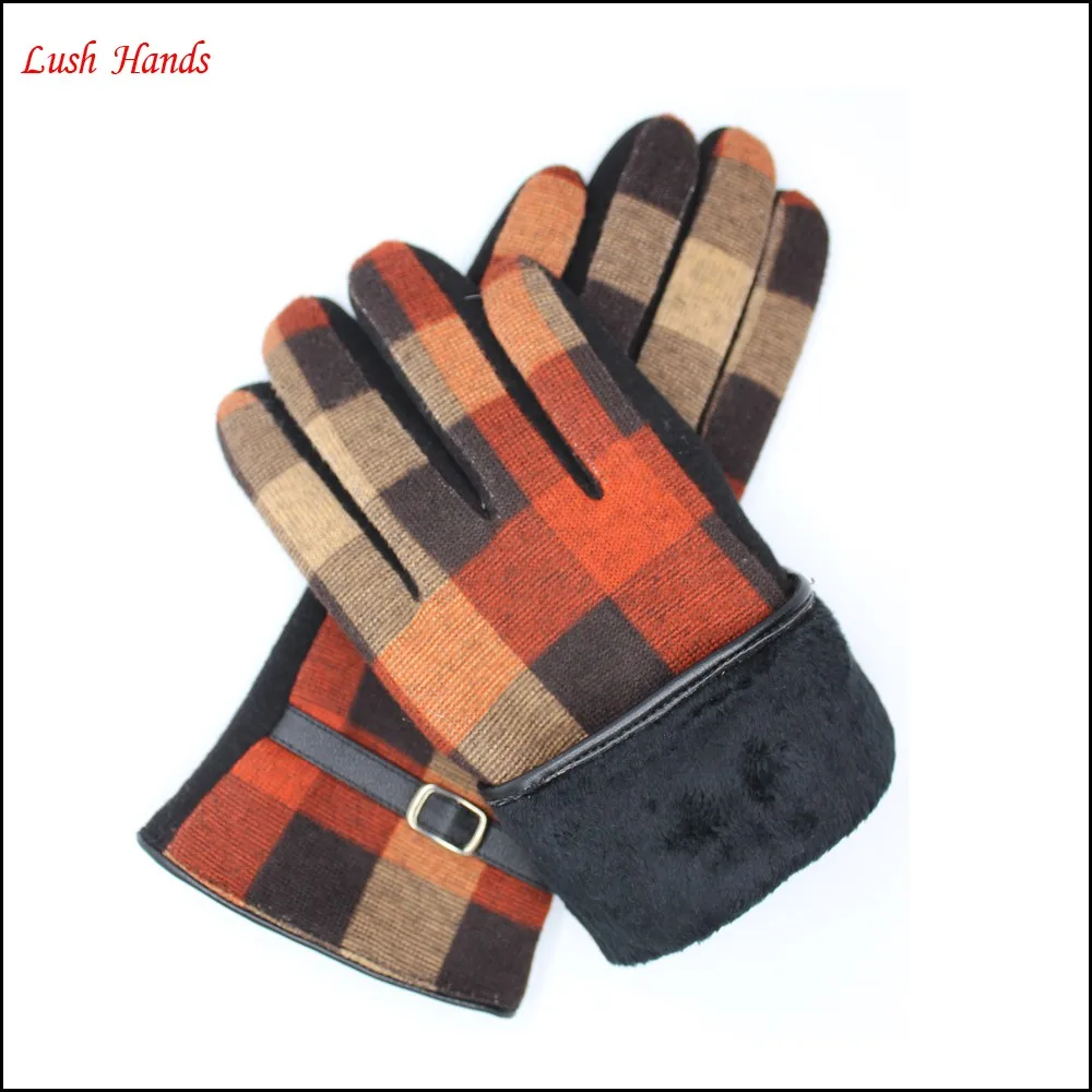 women's high-quality micro velvet checker gloves for wholesale