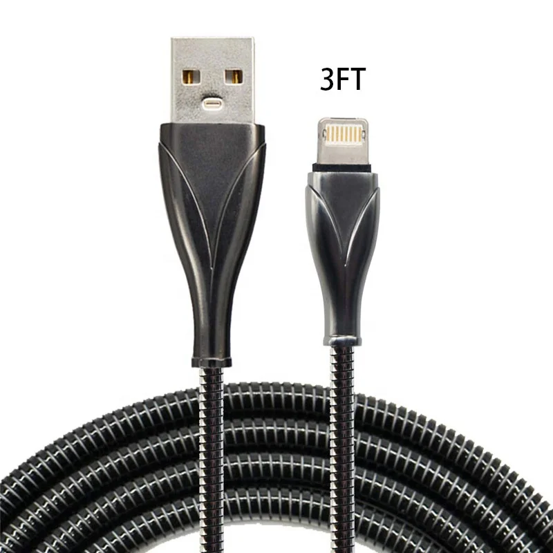 

Free Shipping Custom 1m Stainless Steel usb Cable Cords Phone Cable Charger for iPhone Metal Cable oem, Grey