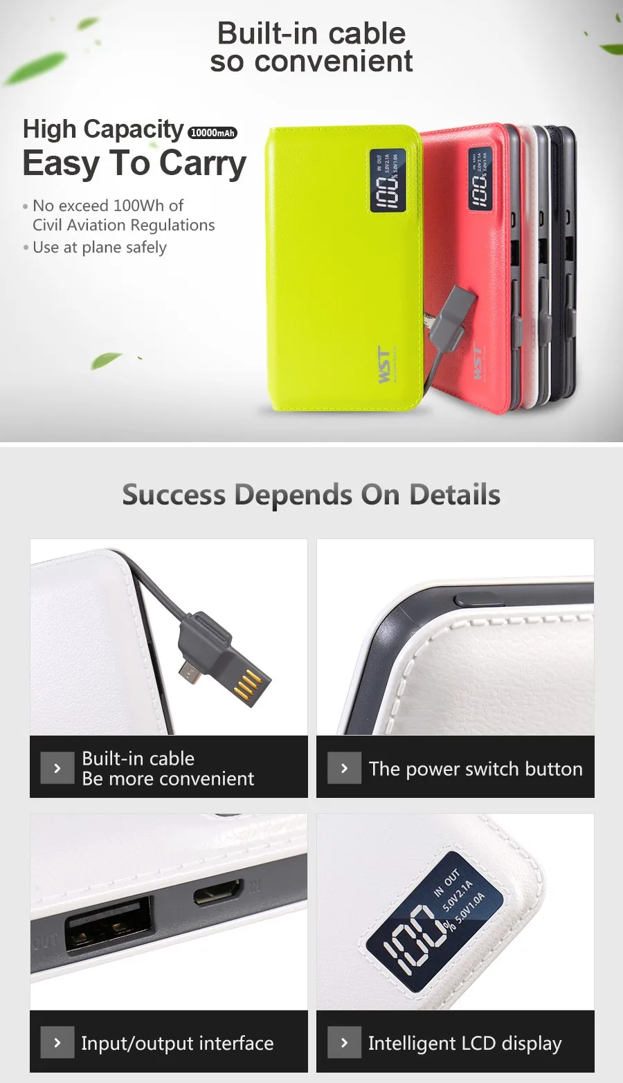 Best Power Bank Brand Wst Rohs Power Bank 10000mah Mobile Power Supply