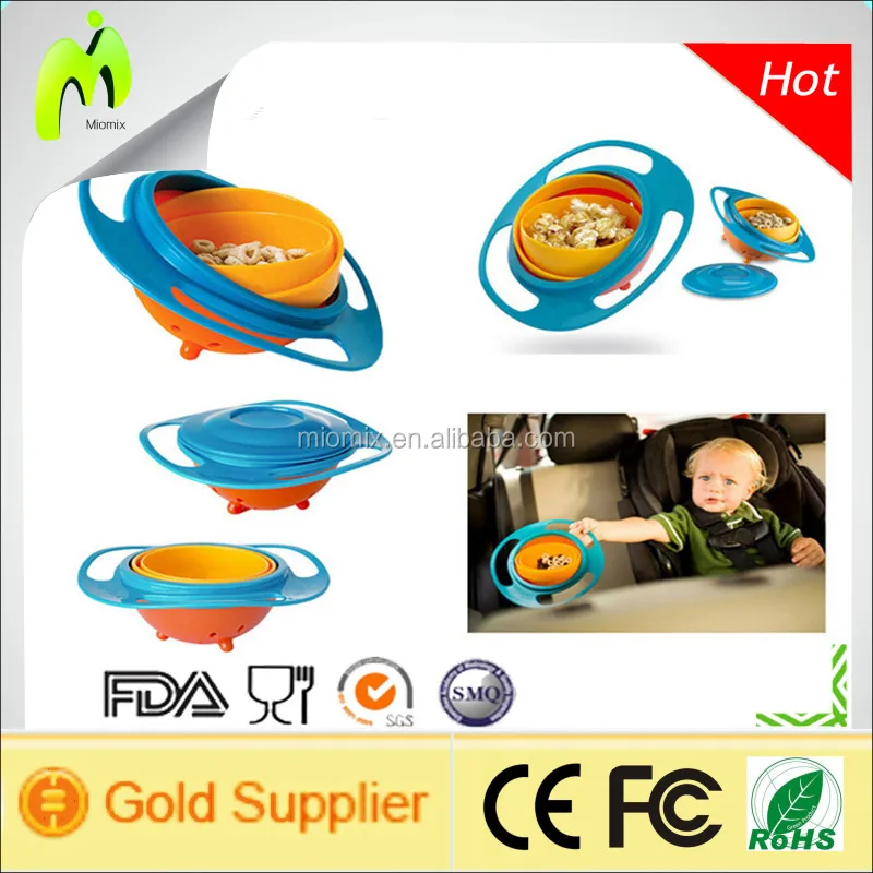 360 Rotating Spill-proof bowl with lid Gyro shape Baby bowls