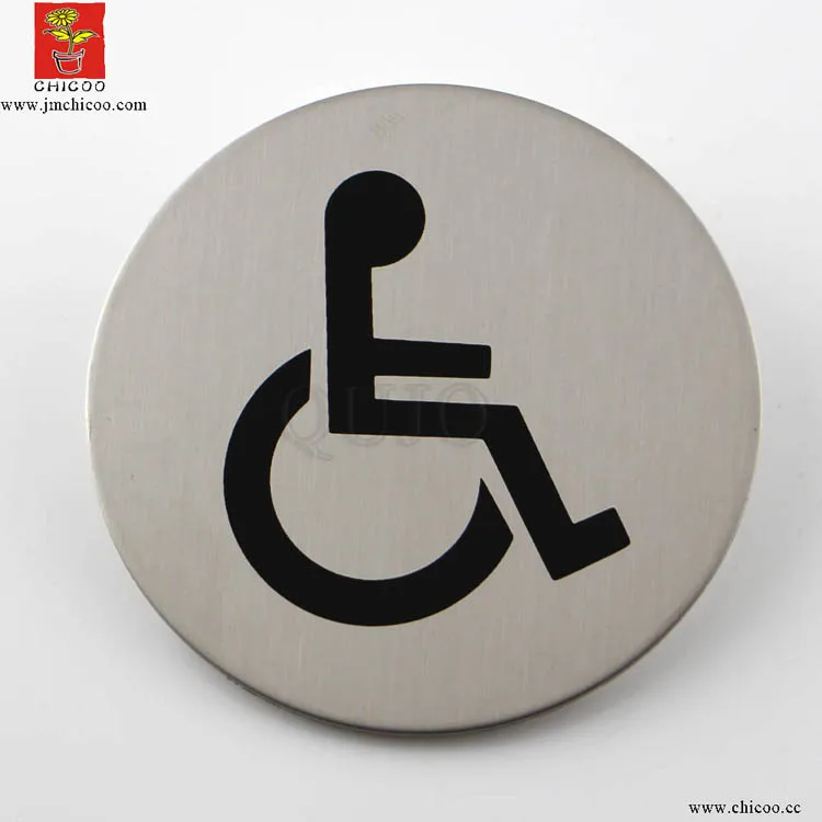 Set of 3 Stainless Steel WC Toilet Door Signs 3" Dia MALE FEMALE DISABLED Symbol 