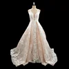 Applique Lace Wedding Dress Sequined Buttons Back Bridal Ball Gown With Overskirt Design Vestido de Noiva 2019 Latest