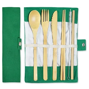 Image of Reusable Cooking Bamboo Utensils Travel cutlery set includes Reusable spoon,fork,knife,bamboo toothbrush