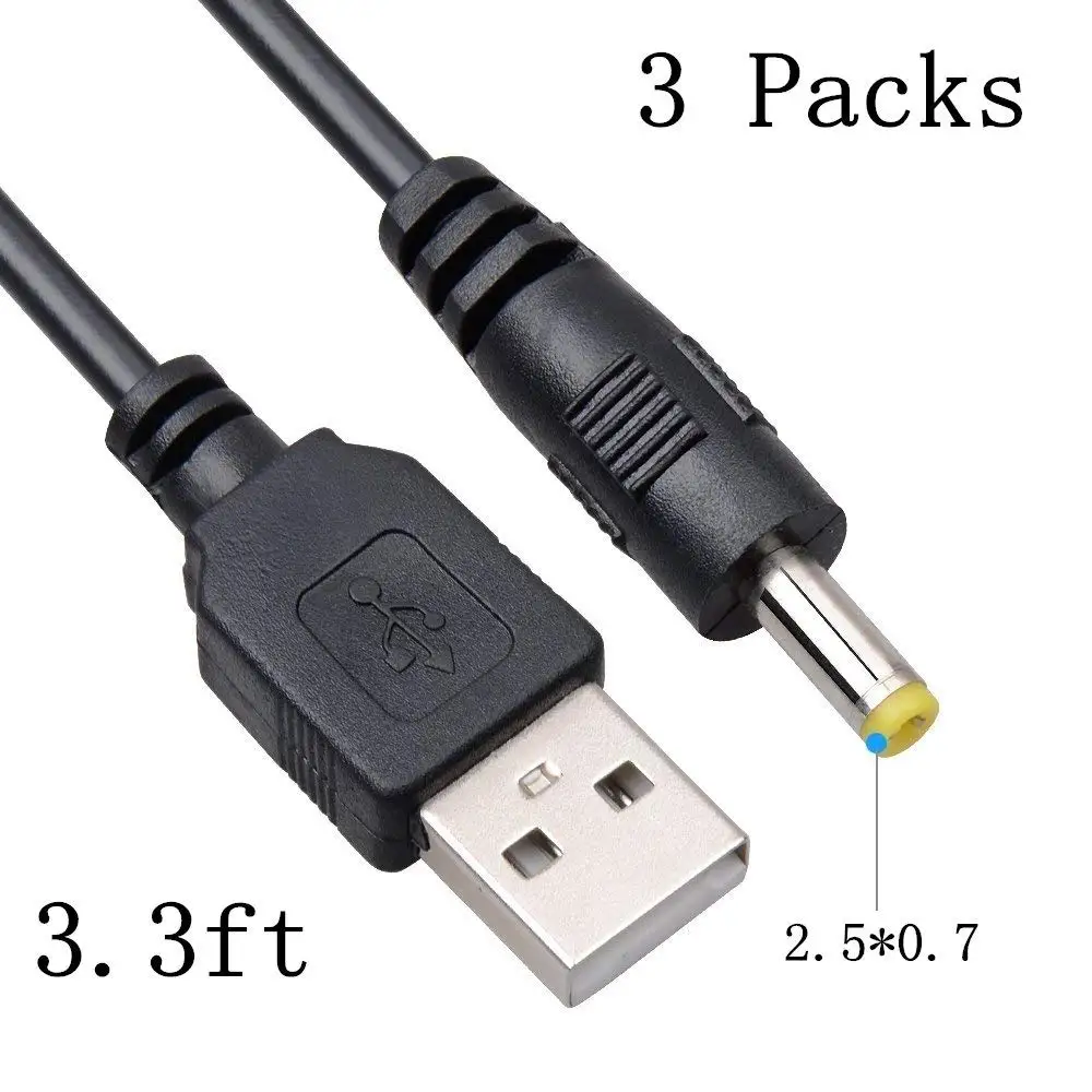 Max 2.5 Ampere Power Cable, Center PIN Positive TENINYU USB 2.0 A Male to Right Angled 90 Degree DC 5.5x2.1mm 5 Volt DC Barrel Jack Power Cable 3FT ,2Pack