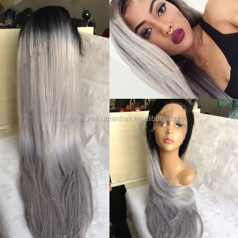 

unprocessed remy virgin human hair wig cheap wholesale brazilian human hair full lace wig brazilian grey glueless lace front wig, Ombre hair color