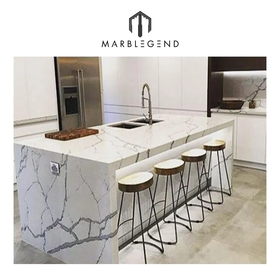 Prefab Custom Design Modern Kitchen Decor White Calacatta Quartz