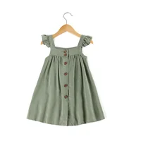 

2020 frocks buttons toddler flutter sleeve 100 cotton wholesale party kids blank vintage linen baby girls dress designs