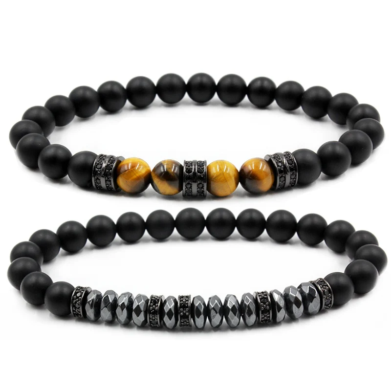 

new design natural stone onyx tiger eye hematite beaded bracelet set for men