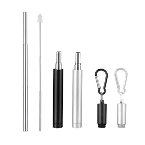 Image of Svin Portable Reusable Drinking Straws Telescopic Stainless Steel Metal Straw with Aluminum Case