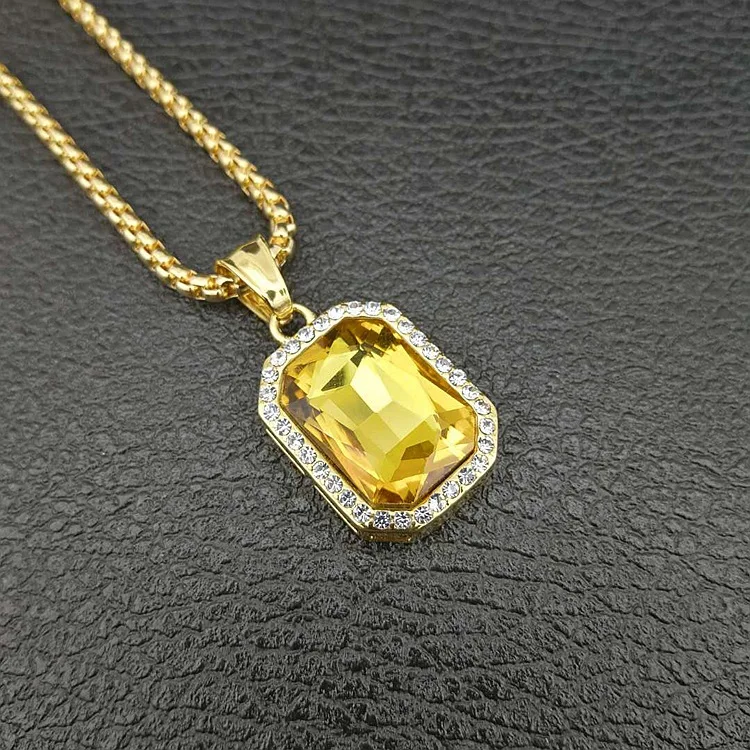 24 Inch Gold Chain Men Punk Style Gem Stone Necklace Pendant Jewelry ...