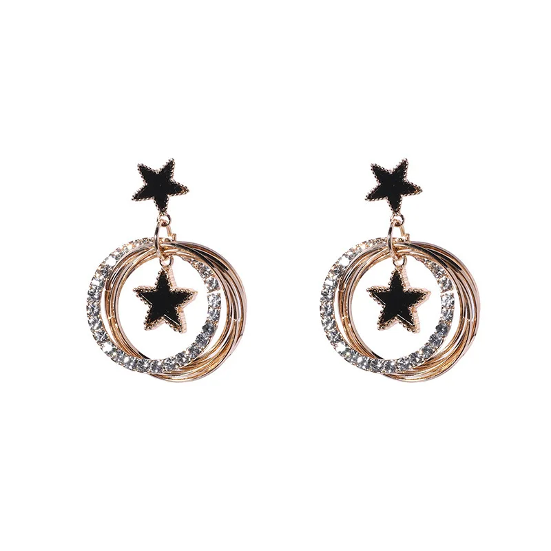 

Temperament multi-layered diamond-encrusted wire loop ear rings