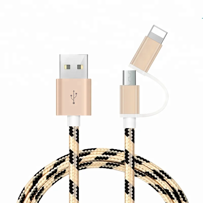 

XYlink Factory Price 2 in 1 Fast Charging Cord USB Data Cable for iPhone or Android, Gold/grey/sliver/ red/rose gold