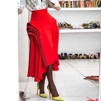 

2019 Fashion Ruffle Office Skirt Lady Red Irregular Pleated Skirt High Waist Zipper Summer Jupe Saias Classy Femme Party Faldas