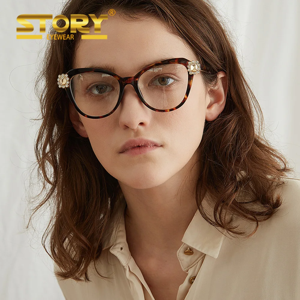 

STORY FDY97569 Classic Personality Eyeglasses Frames design Flower Diamond Glasses, Pictures showed as follows