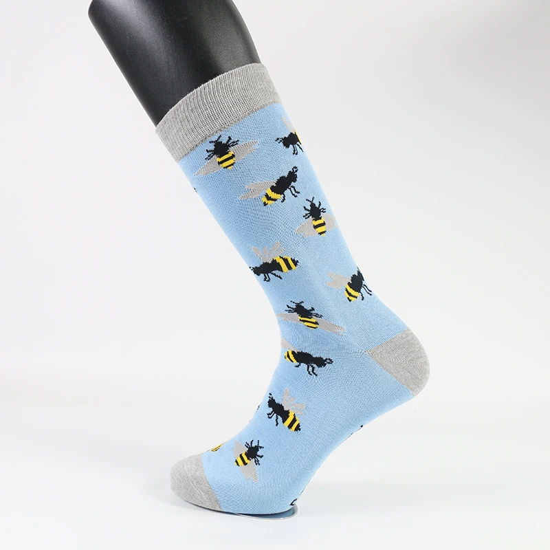 

High Quality Happy Colorful Animal Bee Bamboo Pattern Dress Blue Crew Socks