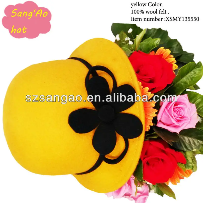 

Customized yellow wool bowler hat for ladies bucket fishing
