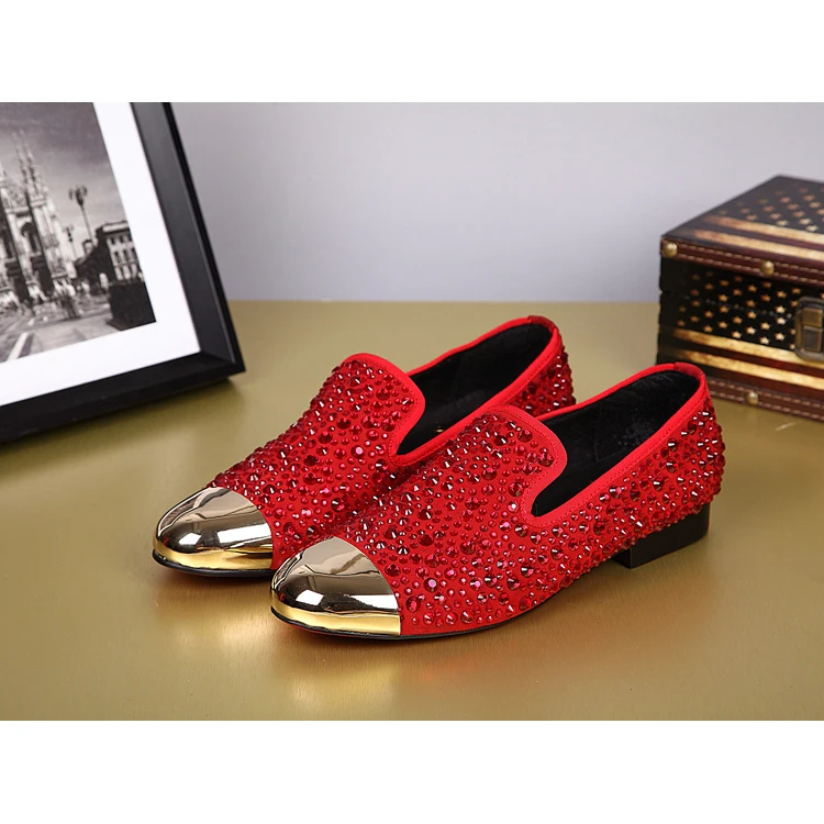 

NA019 2021 men leather shoes with rhinestones Silver Toe Prom and Banquet men casual loafers luxurious smoking slippers, As the picture