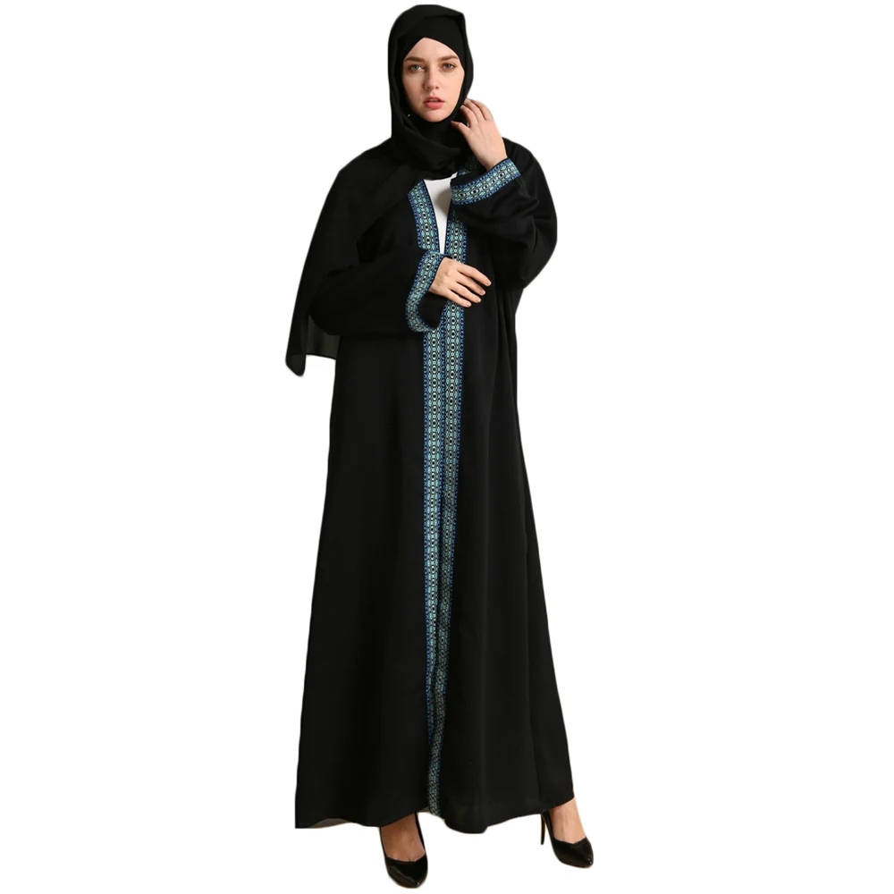 

2018 Dubai Cardigan top Maxi Open Abaya Black Jilbab Morocan Kimono Abaya For Muslim, Oem