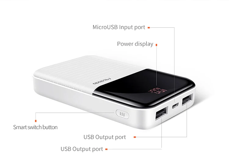 2019 Mcdodo Latest Mini Size 10000mAh Power Bank with Digital Display