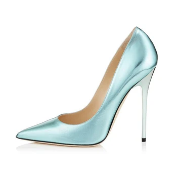 Csr Light Blue Stiletto Heels Dress Shoes Mirror Leather Pointy Toe ...