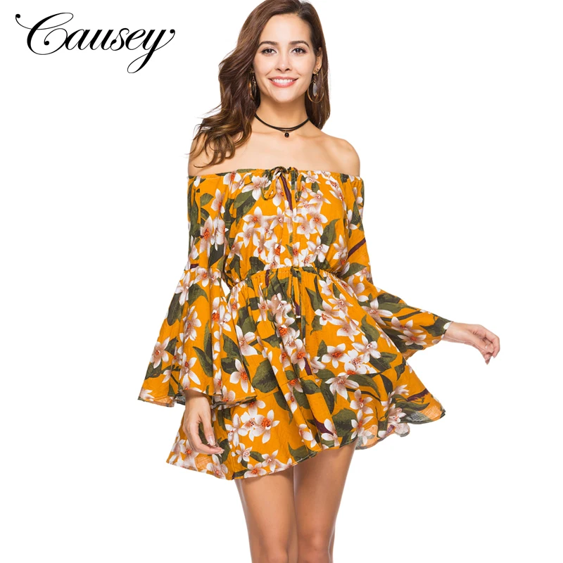 

2019 Women New Amazon Hot Sale Floral Printed Elastic Waist Strapless Lady Sexy Mini Dress, Floral print