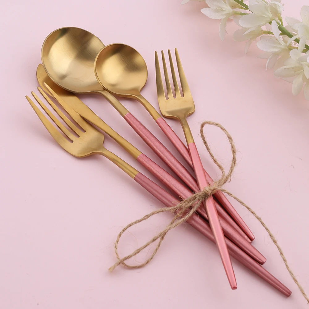 

2019 Trend Product Hotel Kitchen Tableware 304 Stainless Steel Dessert fork dinner knife, White+gold/black+gold/pink+gold
