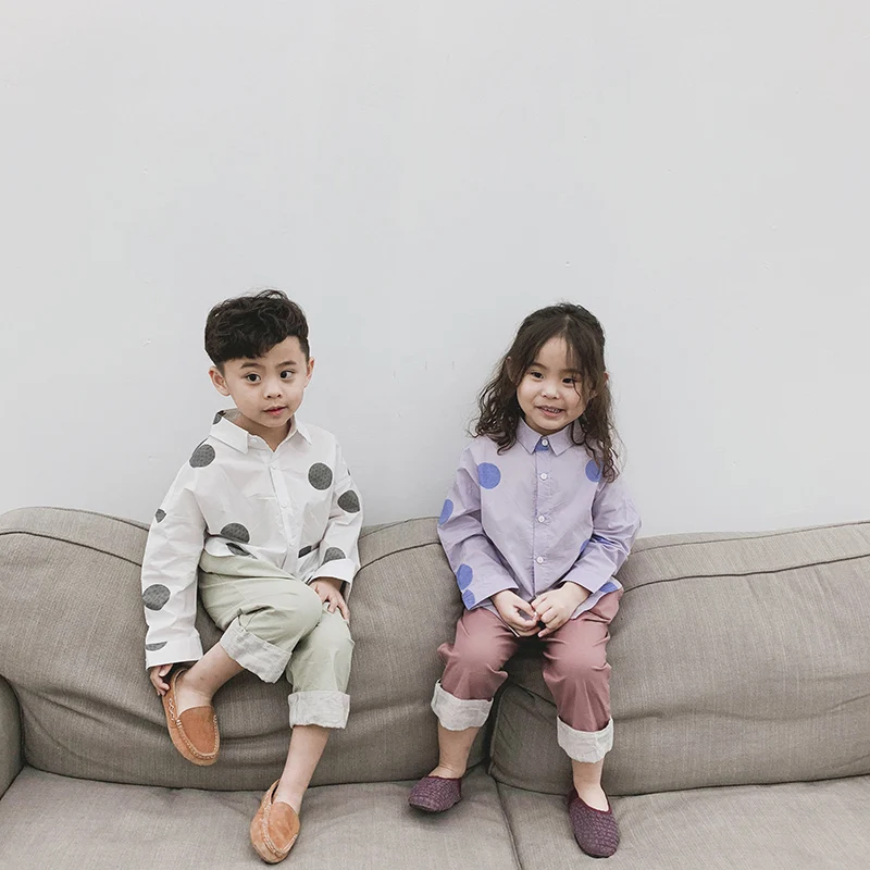 
2020 new Polka dot cheap shirt causaln kid clothing cotton shirt boys girls long shirts 
