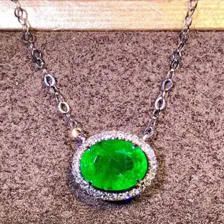 

single gemstone jewelry 18k gold South Africa real diamond 1ct natural green emerald pendant necklace for women
