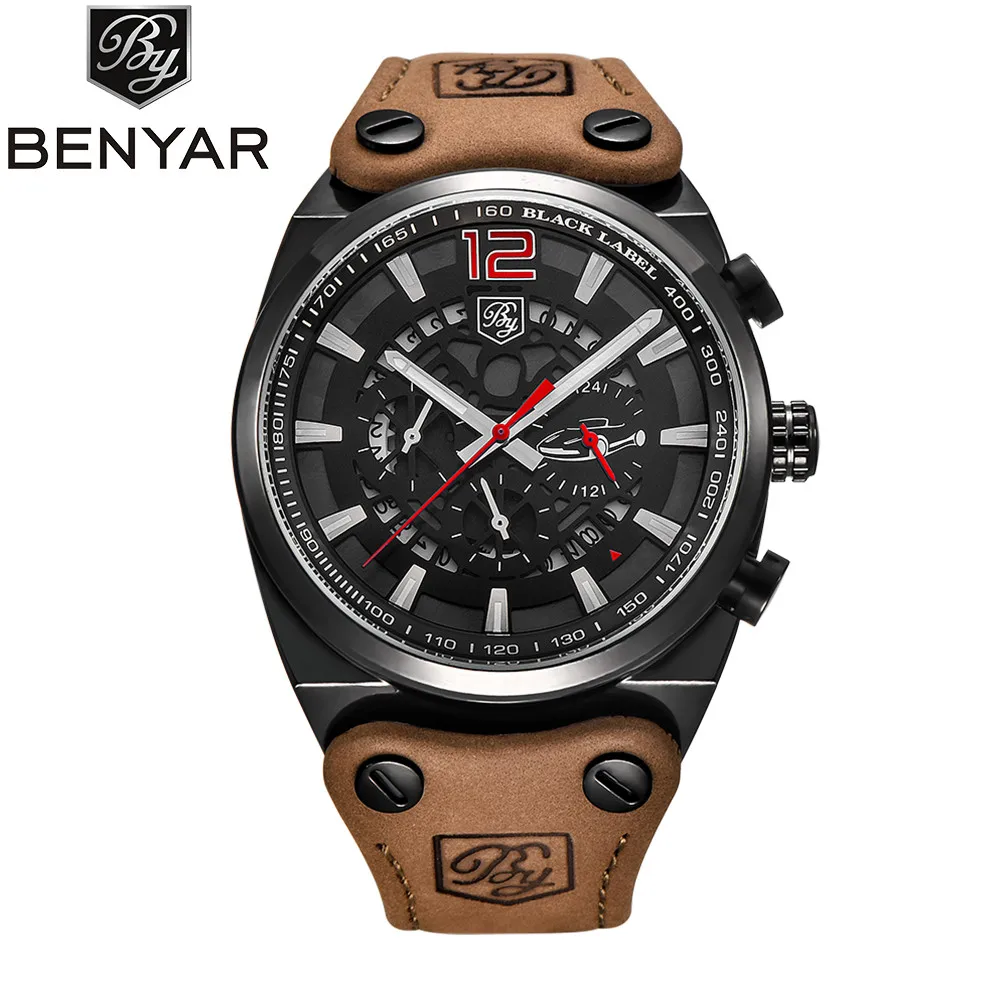 

New brand Benyar Mens Military Army Sports waterproof male clock steel chronograph men wrist watch