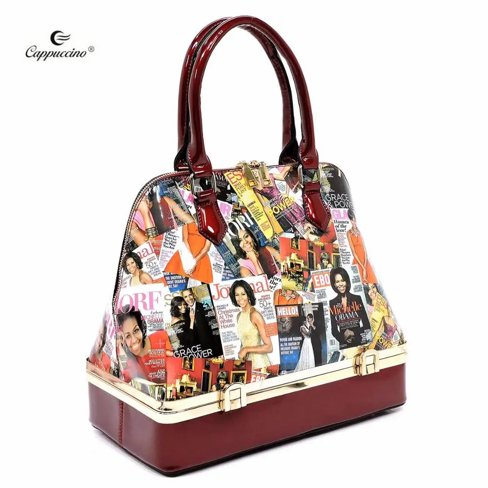 

Cappuccino factory wholesales Magazine Cover Collage Box Dome Satchel for Women, Red,black